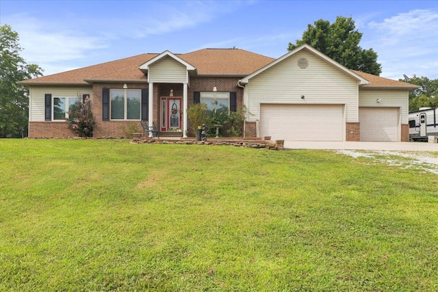 single story home with a front lawn and a garage