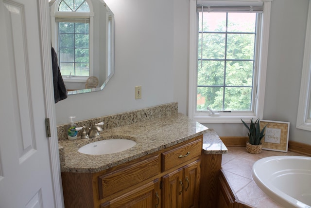 bathroom featuring a bath, vanity, and a wealth of natural light