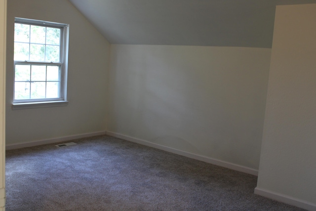 additional living space featuring lofted ceiling and carpet flooring