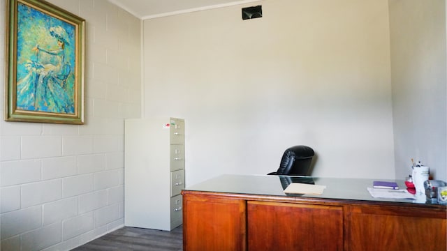 office space featuring dark hardwood / wood-style floors