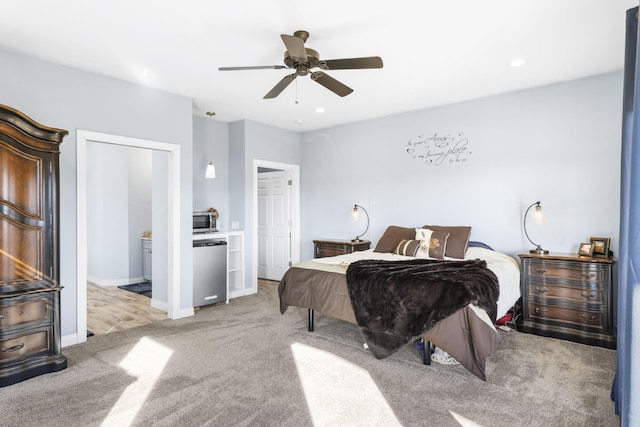 1379 Discovery Bay Dr, Shell Knob, MO 65747 - bedroom with carpet flooring, refrigerator, ceiling fan, and recessed lighting