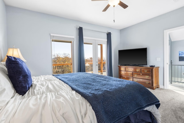 1379 Discovery Bay Dr, Shell Knob, MO 65747 - carpeted bedroom with access to exterior, french doors, and a ceiling fan