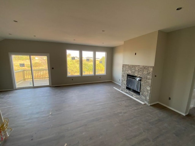 unfurnished living room with a fireplace