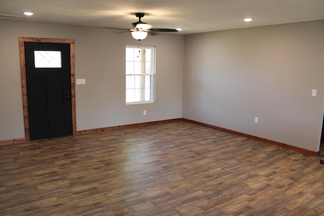 410 Park St, Taneyville, MO 65759 - entryway with dark wood finished floors, a ceiling fan, baseboards, and recessed lighting