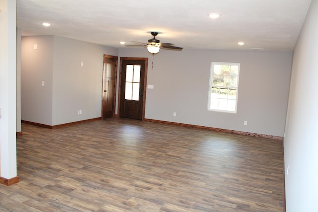 430 Park St, Taneyville, MO 65759 - unfurnished room with baseboards, wood finished floors, ceiling fan, and recessed lighting
