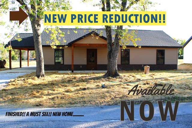 430 Park St, Taneyville, MO 65759 - view of front facade with a shingled roof and an attached carport