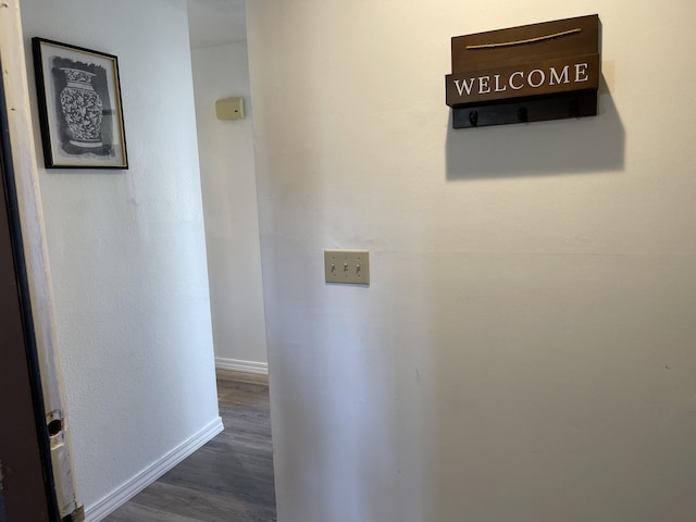 hallway with dark wood-type flooring