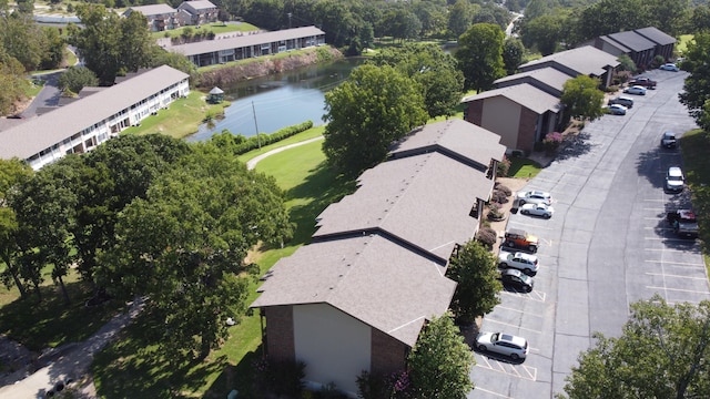 aerial view featuring a water view