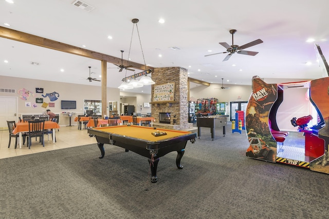 835 Fairview Unit 4, Branson, MO 65616 - recreation room featuring a ceiling fan, visible vents, recessed lighting, and billiards