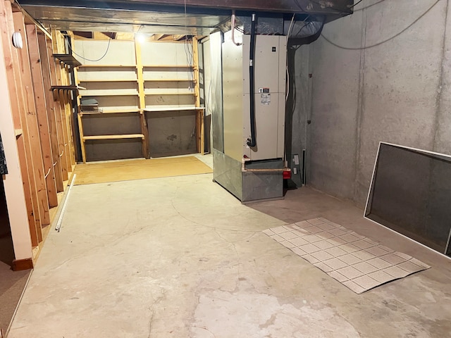 basement with heating unit