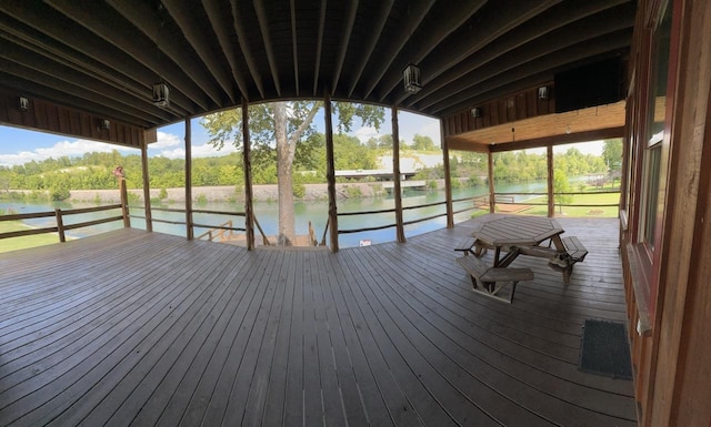 dock area with a deck with water view