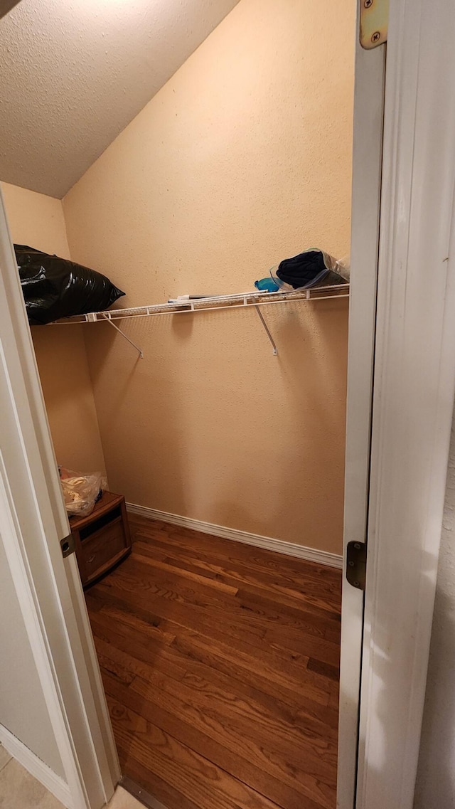 walk in closet with hardwood / wood-style flooring