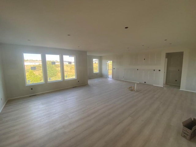 unfurnished living room with light wood-type flooring