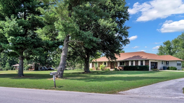 ranch-style house with a front lawn