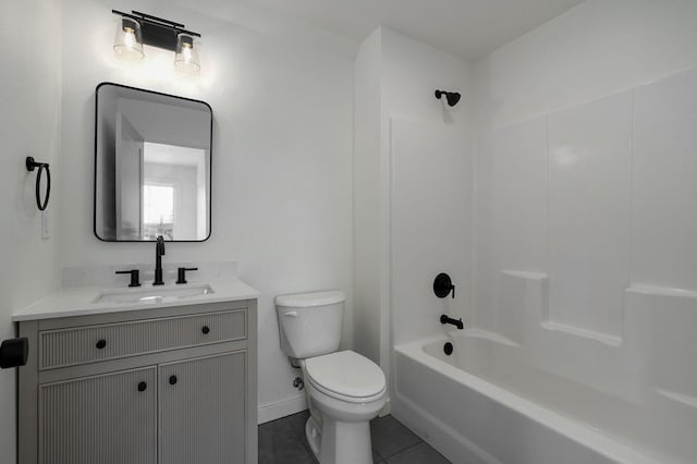 full bathroom with tile patterned floors, vanity, toilet, and  shower combination