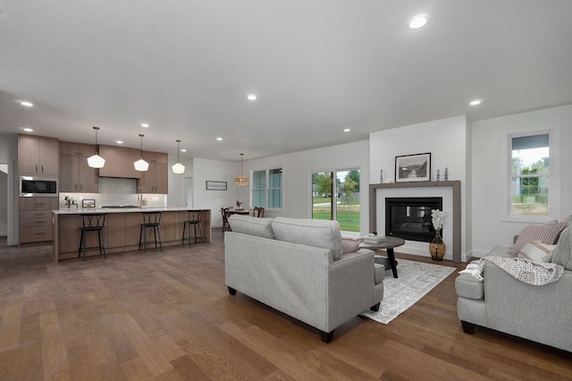 living room featuring dark hardwood / wood-style floors