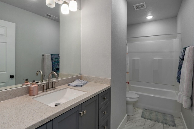 full bathroom with shower / bath combination, toilet, and vanity