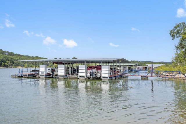 view of dock with a water view