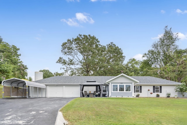 single story home with a gazebo, a front lawn, and a carport