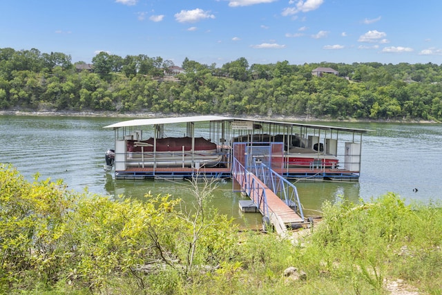 view of dock with a water view