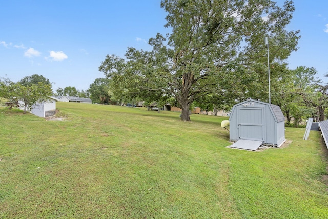 view of yard with a storage shed