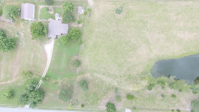 aerial view with a water view and a rural view