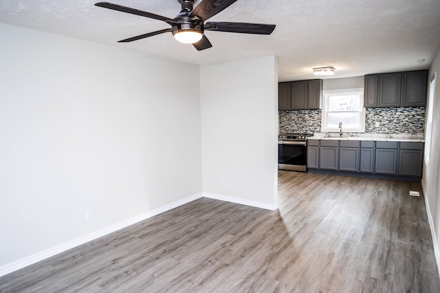500 E Lincoln St, Buffalo, MO 65622 - kitchen with tasteful backsplash, a sink, stainless steel electric range, light wood-type flooring, and light countertops