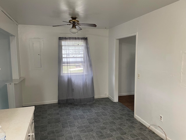 interior space featuring electric panel and ceiling fan