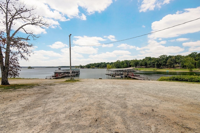 view of water feature with a boat dock