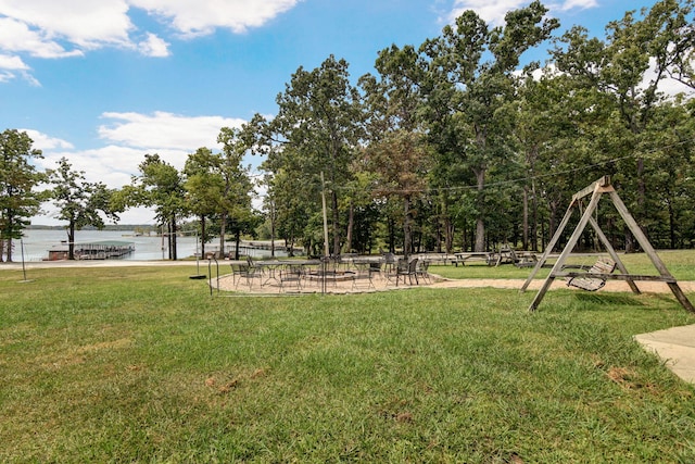 view of yard with a water view