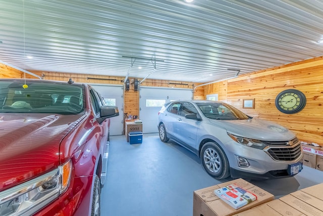 garage with wood walls