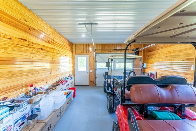 garage with wooden walls