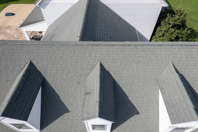 details featuring a shingled roof