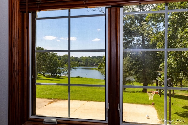 doorway featuring a water view