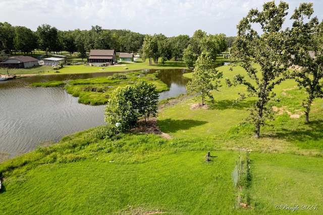 bird's eye view featuring a water view