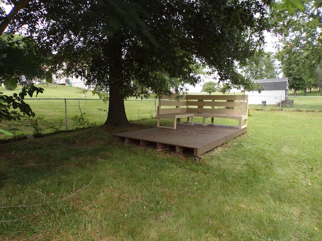 view of yard featuring a deck and a fenced backyard