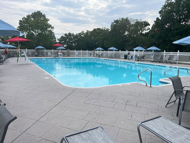 view of swimming pool featuring a patio