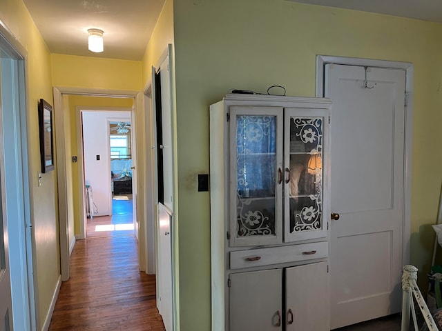 hallway with dark hardwood / wood-style floors