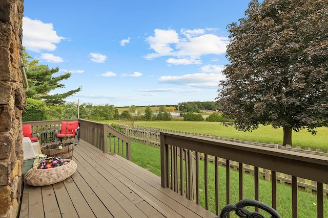 wooden terrace with a lawn