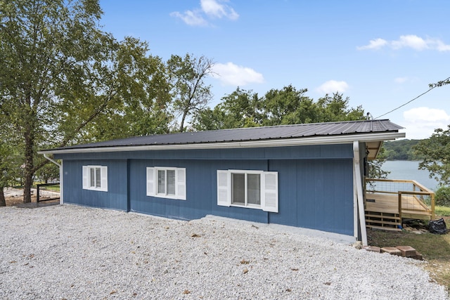 exterior space featuring a water view