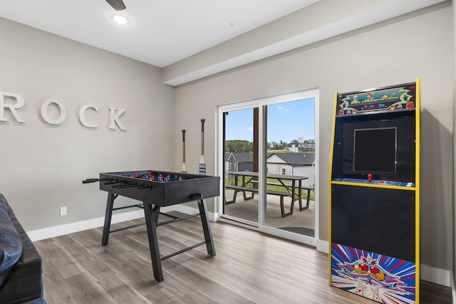 playroom with hardwood / wood-style floors