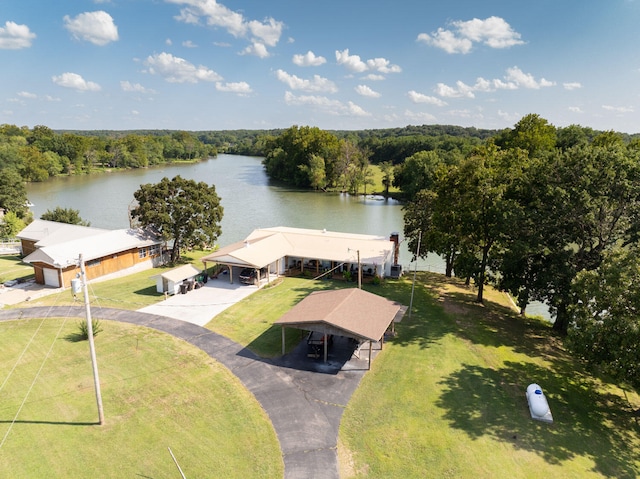 aerial view featuring a water view