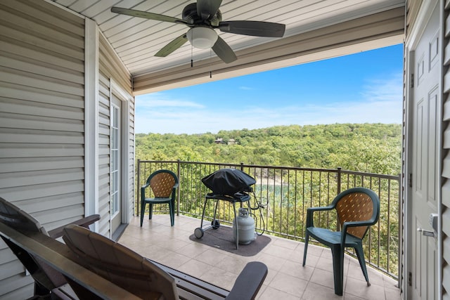 balcony with ceiling fan and grilling area