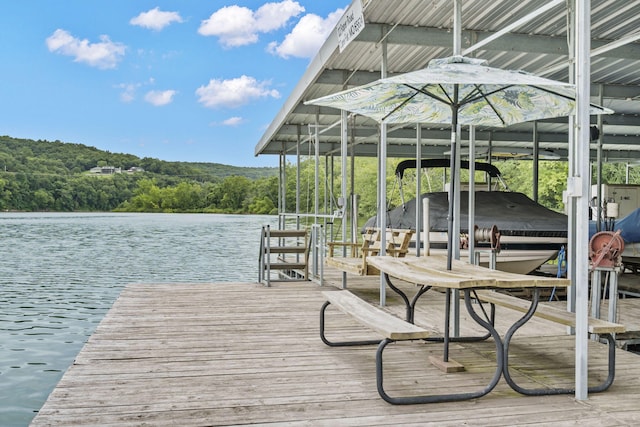 view of dock with a water view