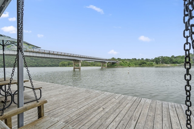 dock area featuring a water view