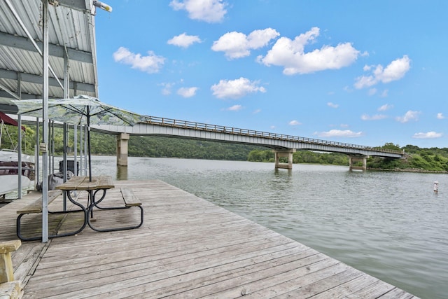 dock area featuring a water view