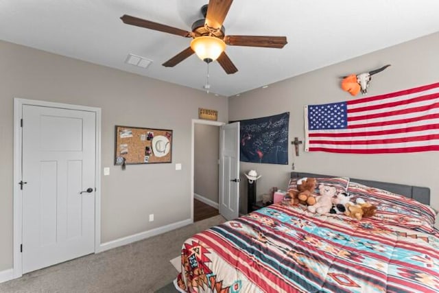 bedroom with carpet floors and ceiling fan