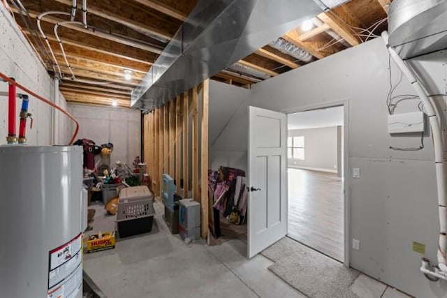 basement with water heater