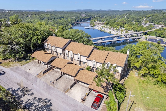 drone / aerial view featuring a water view