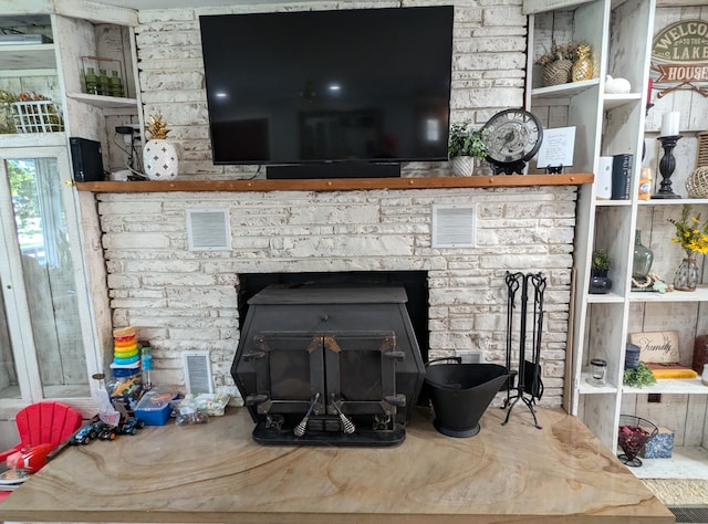 interior details with a wood stove